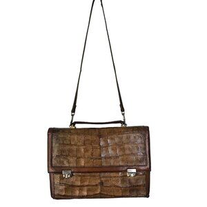 Vintage Crocodile Leather Satchel Bag (Shoulder long strap)